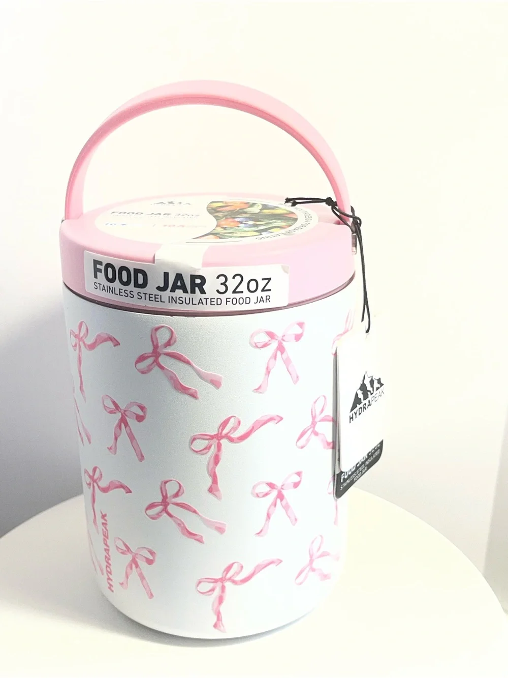 Hydrapeak Stainless Steel Insulated Food Jar White w/Pink Bows 32oz - NWT **